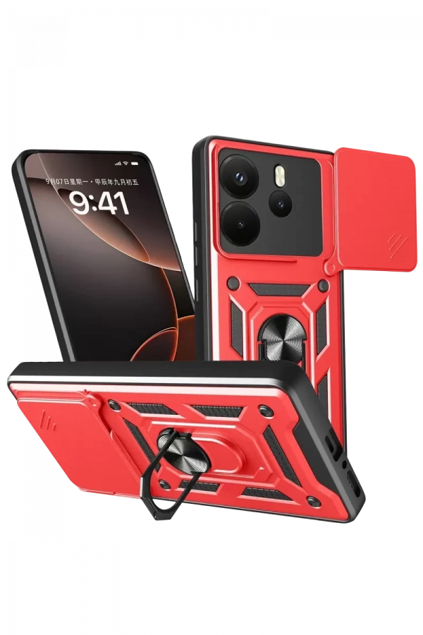 Xiaomi Redmi Note 14 4G Pars Lens Yüzüklü Silikon - Kırmızı