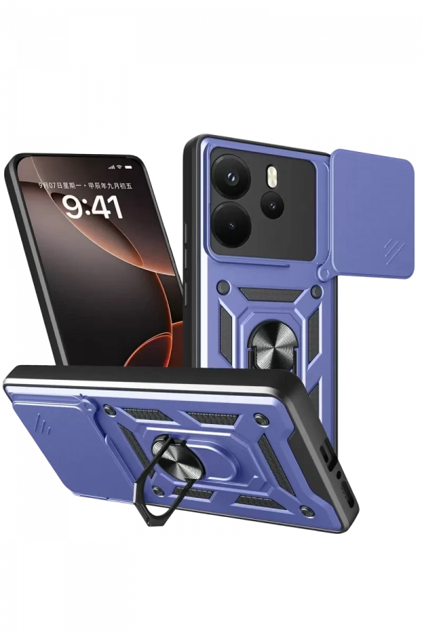 Xiaomi Redmi Note 14 4G Pars Lens Yüzüklü Silikon - Lacivert