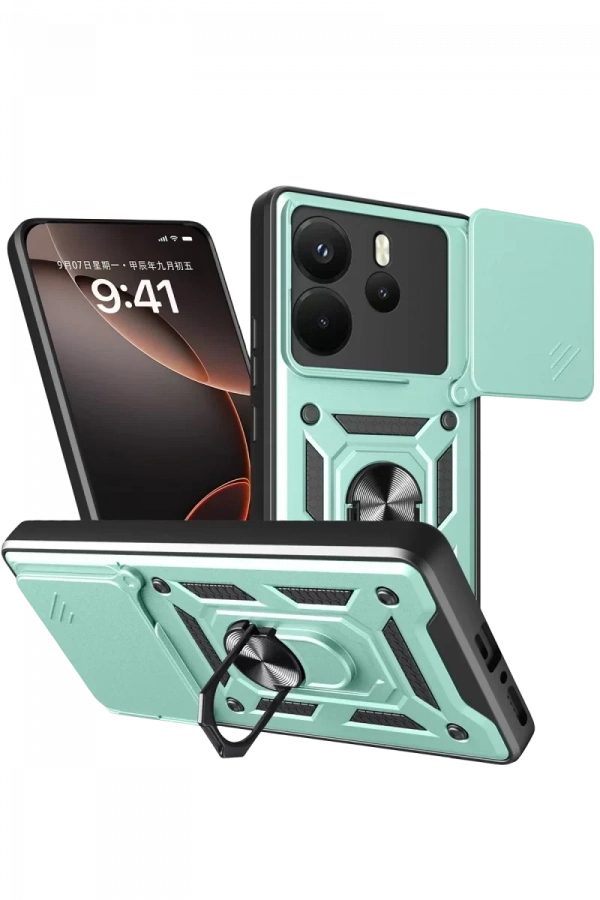 Xiaomi Redmi Note 14 4G Pars Lens Yüzüklü Silikon - Yeşil