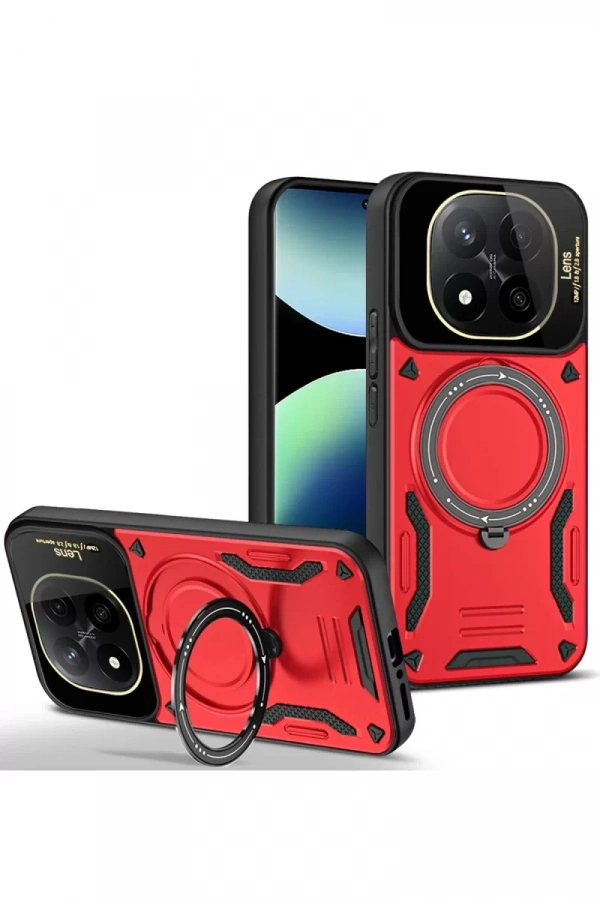 Xiaomi Redmi Note 14 Pro 5G Kılıf Joy Lens Standlı Kapak - Kırmızı