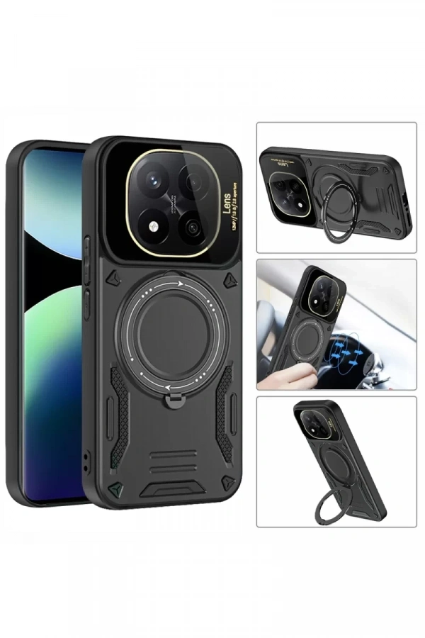 Xiaomi Redmi Note 14 Pro 5G Kılıf Joy Lens Standlı Kapak - Siyah