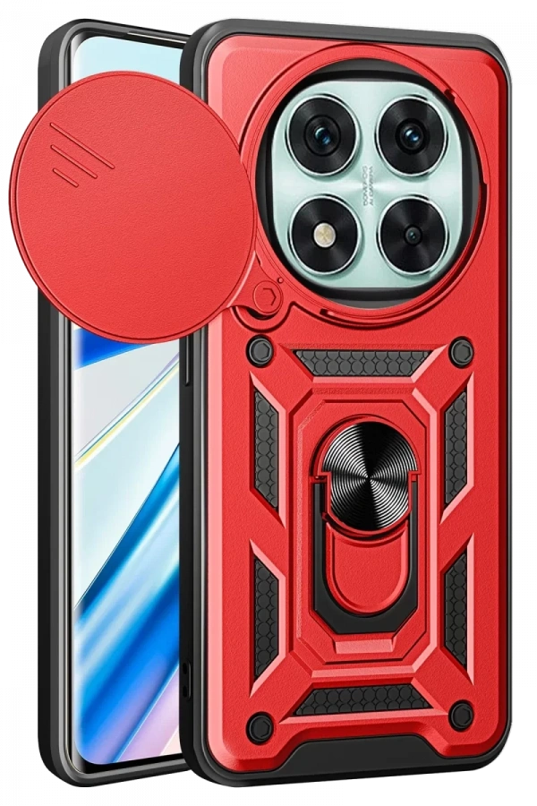 Xiaomi Redmi Note 14 Pro 5G Kılıf Pars Lens Yüzüklü Silikon - Kırmızı