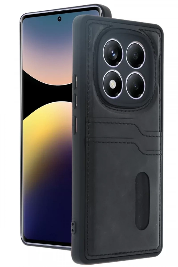 Xiaomi Redmi Note 14 Pro 5G Kılıf Sara Kartvizitli Deri Kılıf - Siyah