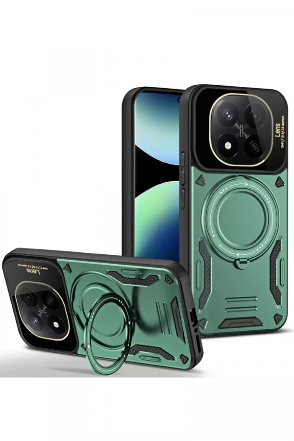 Xiaomi Redmi Note 14 Pro Plus Kılıf Joy Lens Standlı Kapak - Koyu Yeşil
