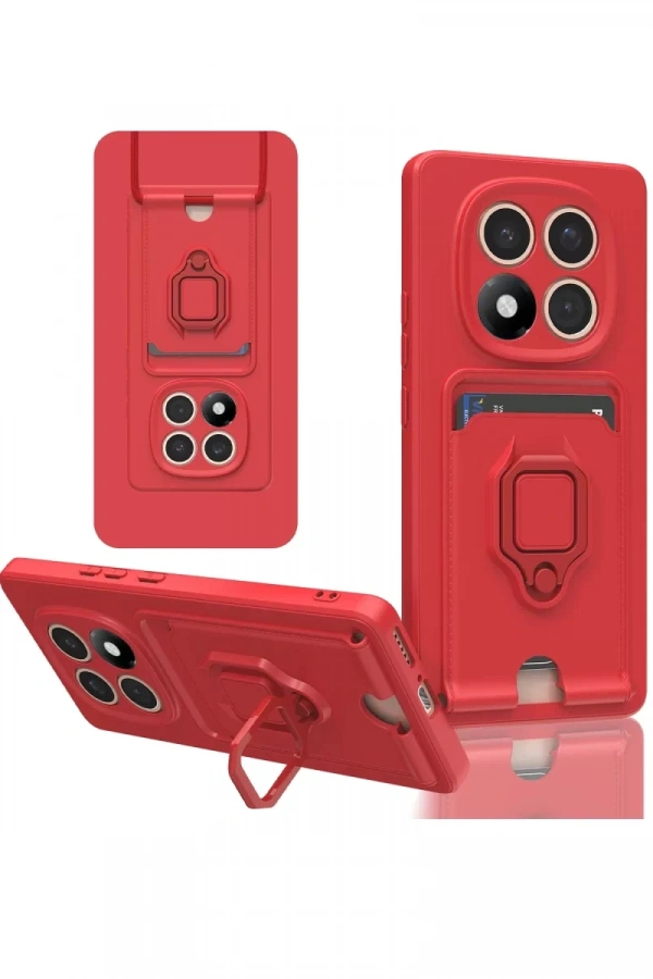 Xiaomi Redmi Note 14 Pro Plus Kılıf Zuma Kartvizitli Yüzüklü Silikon - Kırmızı