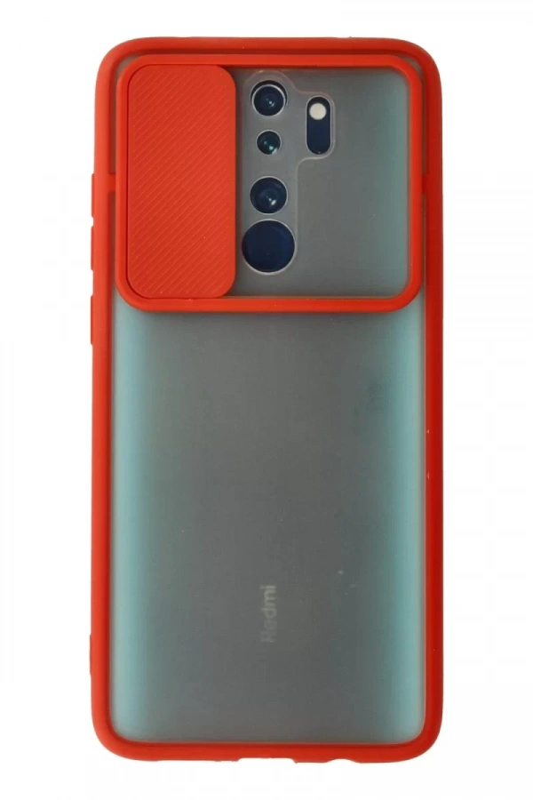 Xiaomi Redmi Note 8 Pro Kılıf Palm Buzlu Kamera Sürgülü Silikon - Kırmızı
