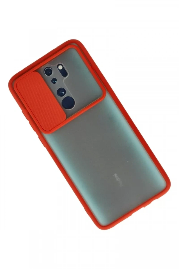 Xiaomi Redmi Note 8 Pro Kılıf Palm Buzlu Kamera Sürgülü Silikon - Kırmızı