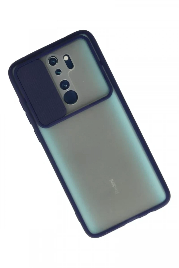 Xiaomi Redmi Note 8 Pro Kılıf Palm Buzlu Kamera Sürgülü Silikon - Lacivert
