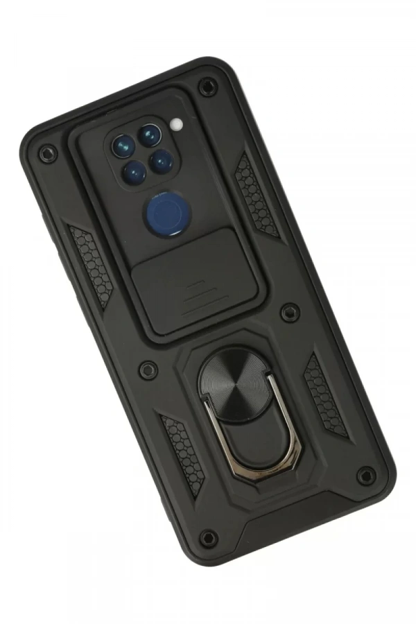 Xiaomi Redmi Note 9 Kılıf Pars Lens Yüzüklü Silikon - Siyah
