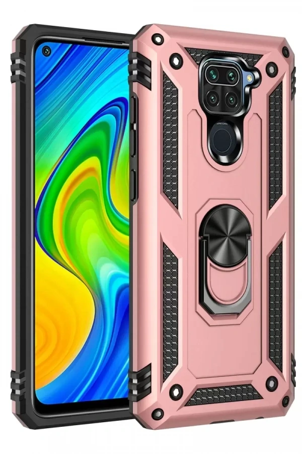 Xiaomi Redmi Note 9 Kılıf Sofya Yüzüklü Silikon Kapak - Rose