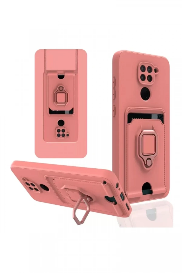 Xiaomi Redmi Note 9 Kılıf Zuma Kartvizitli Yüzüklü Silikon - Pembe