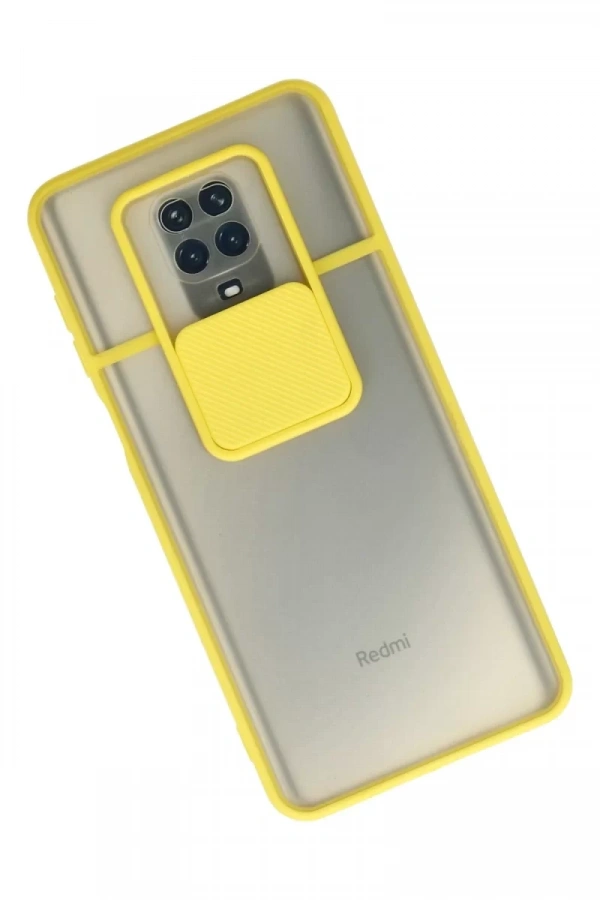 Xiaomi Redmi Note 9 Pro Kılıf Palm Buzlu Kamera Sürgülü Silikon - Sarı