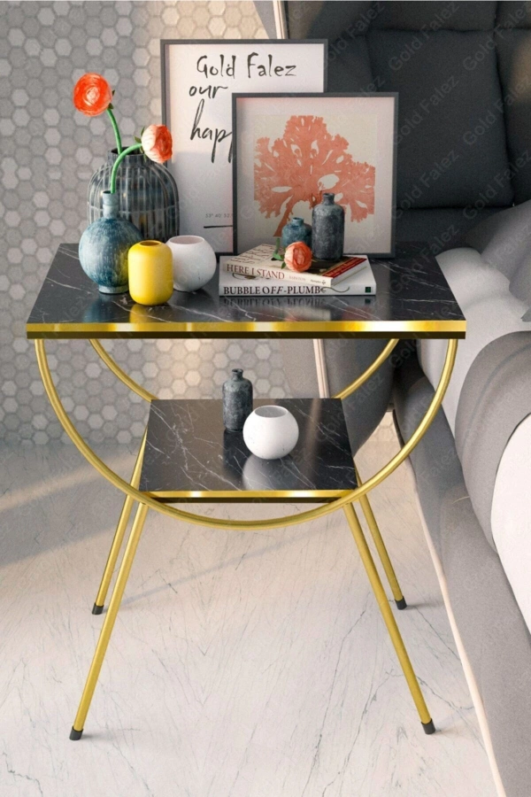 Yan Sehpa Komodin Metal Ayak Çift Gold Bendir