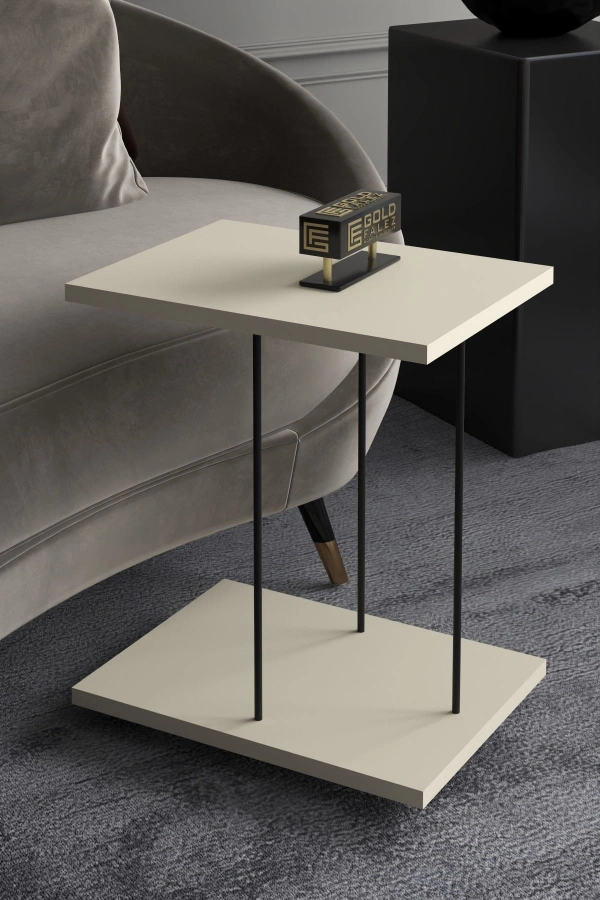 Yan Sehpa Tekerlekli Servis Sehpası HND Dikdörtgen Krem