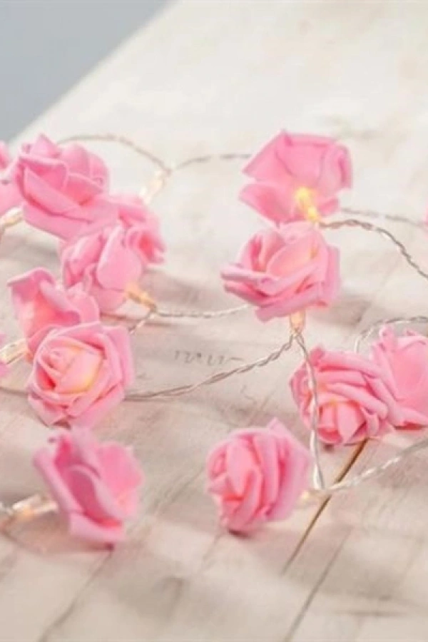 Yapay Gül Tasarımlı Dekoratif Led Işık Pilli (20 Gül)