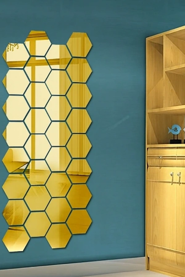 Yapışkanlı Akrilik Gold Ayna Seti 12 Adet