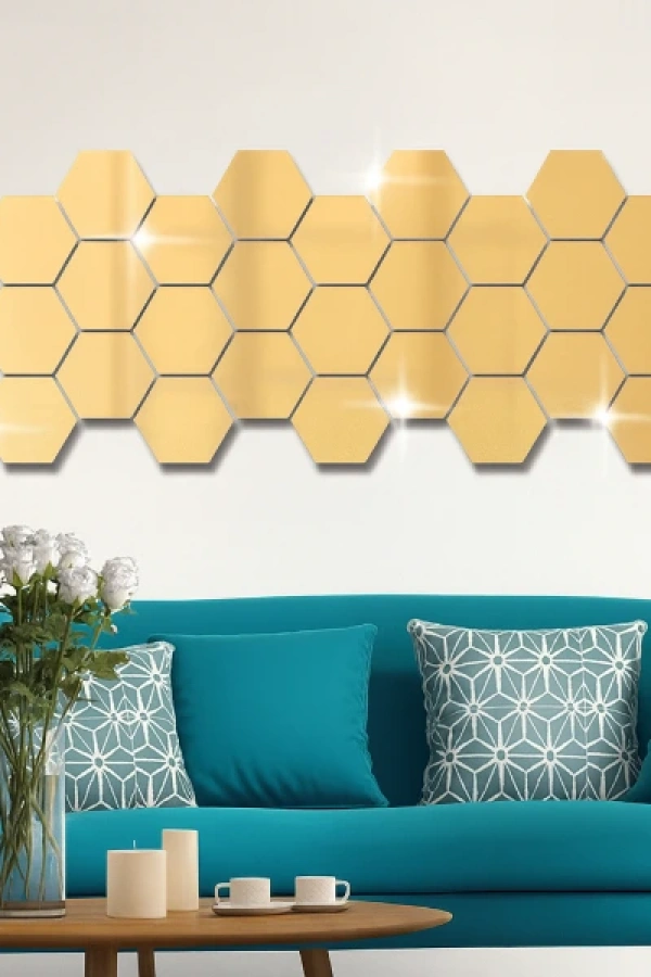 Yapışkanlı Akrilik Gold Ayna Seti 12 Adet