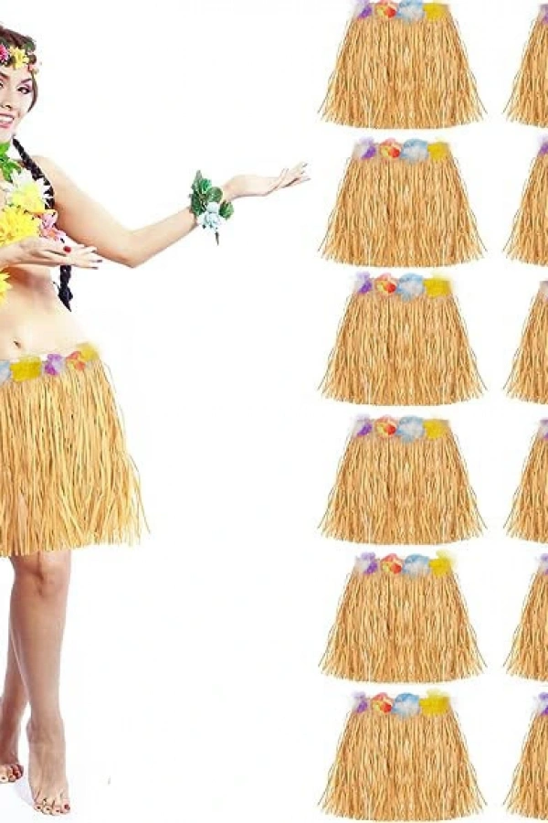 Yetişkin ve Çocuk Uyumlu Saman Renk Hawaii Etek 12 Adet