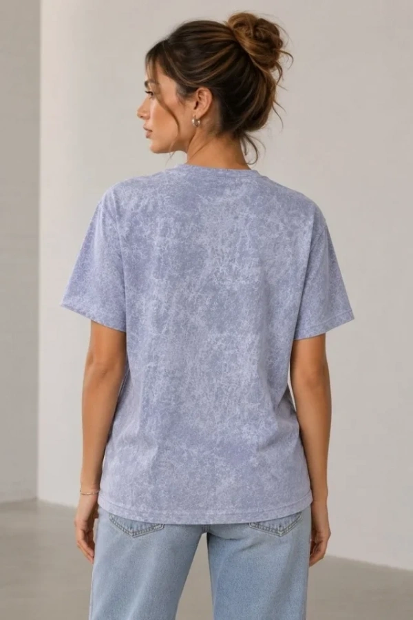 Yıkamalı Washed Effect Tişört Bisiklet Yaka Sokak Stil Kısa Kol T-Shirt - Gri