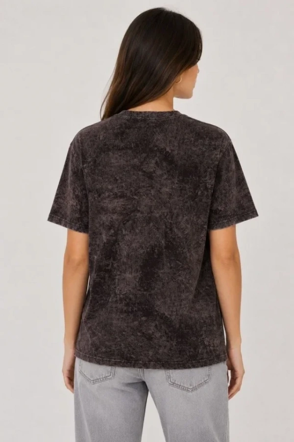 Yıkamalı Washed Effect Tişört Bisiklet Yaka Sokak Stil Kısa Kol T-Shirt - Siyah