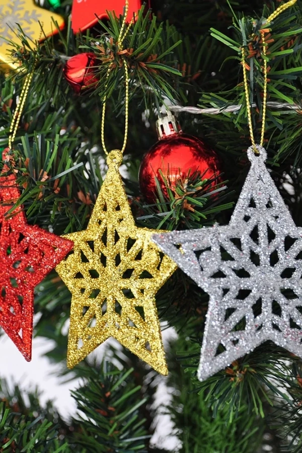 Yılbaşı Ağaç Süsü Simli 3lü Yıldız Figürü