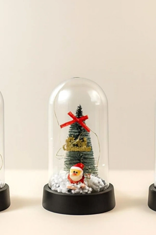 Yılbaşı Temalı Işıklı Dekoratif Cam Fanus - Model 2