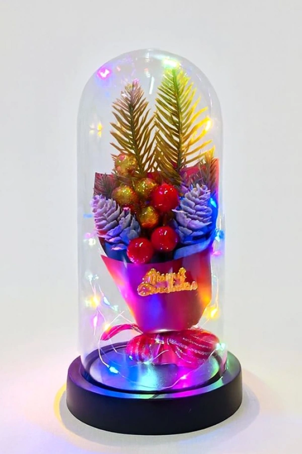 Yılbaşı Temalı Işıklı Dekoratif Cam Fanus - Model 3