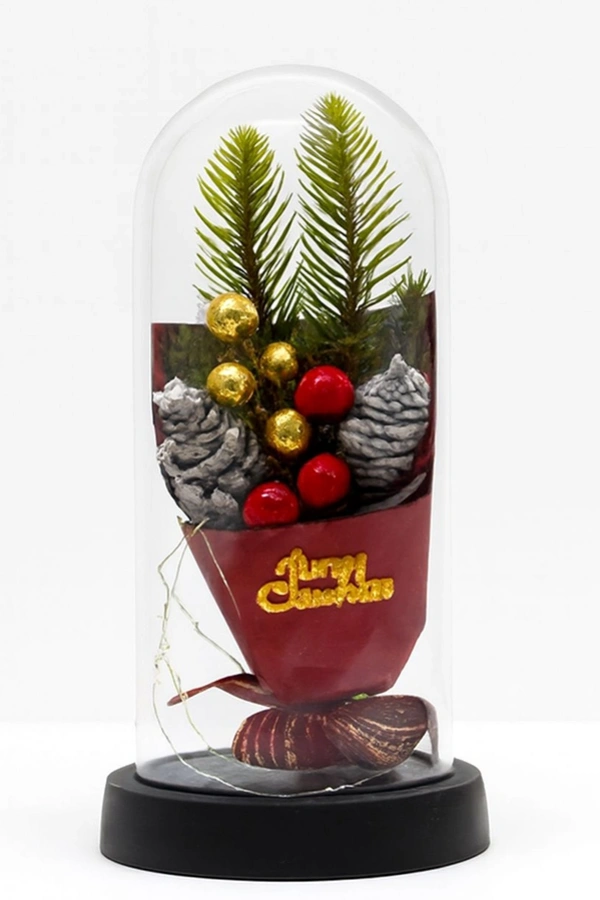 Yılbaşı Temalı Işıklı Dekoratif Cam Fanus - Model 3