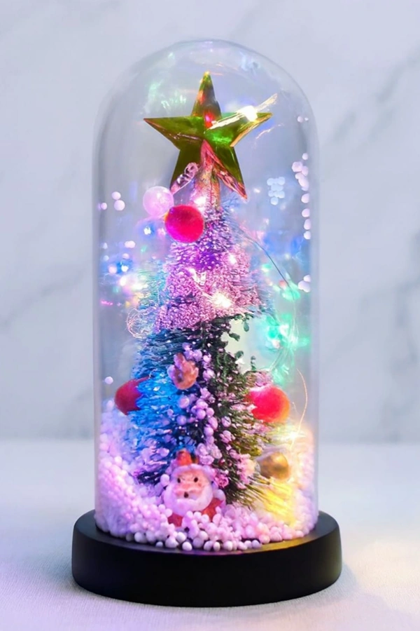 Yılbaşı Temalı Işıklı Dekoratif Cam Fanus - Model 4