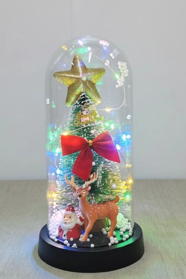 Yılbaşı Temalı Işıklı Dekoratif Cam Fanus - Model 5