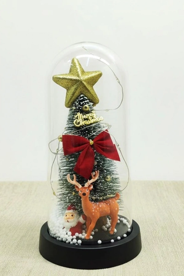 Yılbaşı Temalı Işıklı Dekoratif Cam Fanus - Model 5