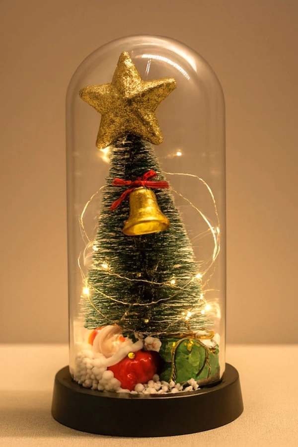 Yılbaşı Temalı Işıklı Dekoratif Cam Fanus - Model 6