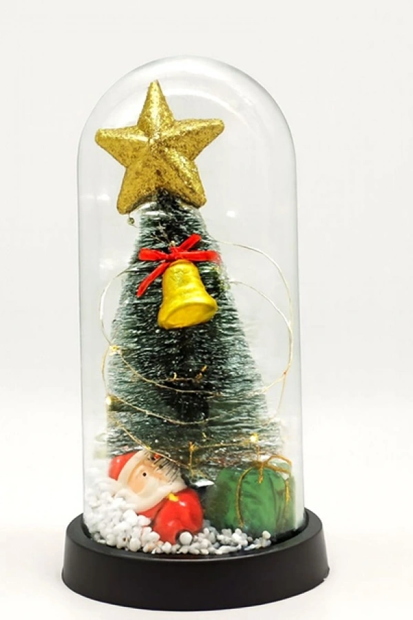 Yılbaşı Temalı Işıklı Dekoratif Cam Fanus - Model 6