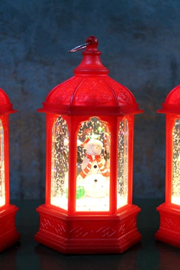 Yılbaşı Temalı Işıklı Kar Küresi Kırmızı Tasarım