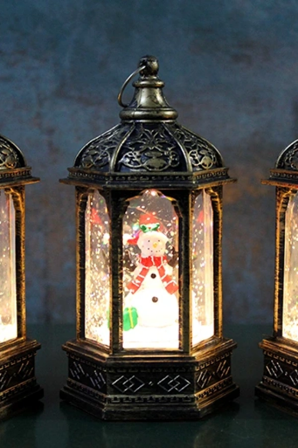 Yılbaşı Temalı Işıklı Kar Küresi Siyah Tasarım