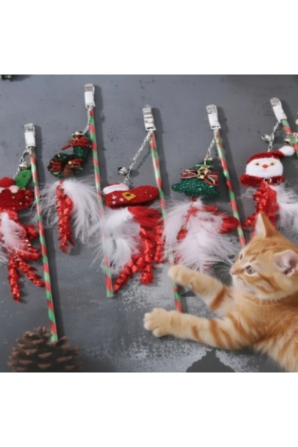 Yılbaşı Temalı Zilli Kedi Oyun Oltası