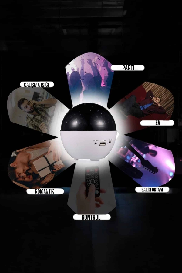 Yıldız Yansıtmalı Projeksiyon Gece Lambası Şarjlı Taşınabilir