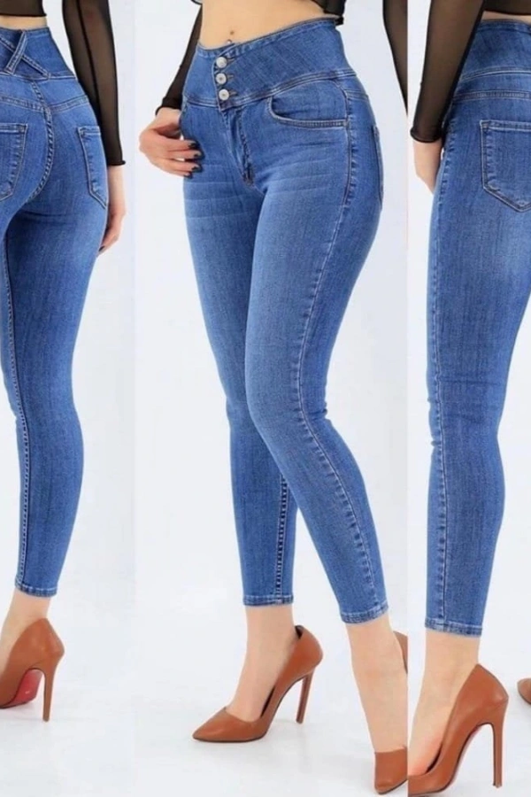 Yüksek Bel Likralı Jean Pantolon 90 Cm
