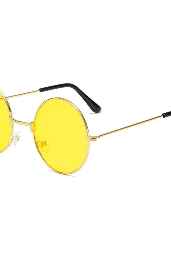 Yuvarlak Cam John Lennon Tarzı Gold Çerçeveli Sarı Gözlük