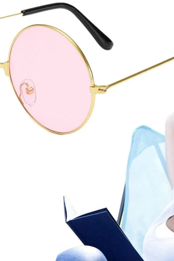 Yuvarlak Cam John Lennon Tarzı Gold Pembe Gözlük