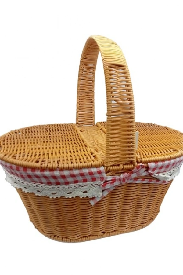 Yuvarlak Kapaklı Hasır Piknik Sepeti