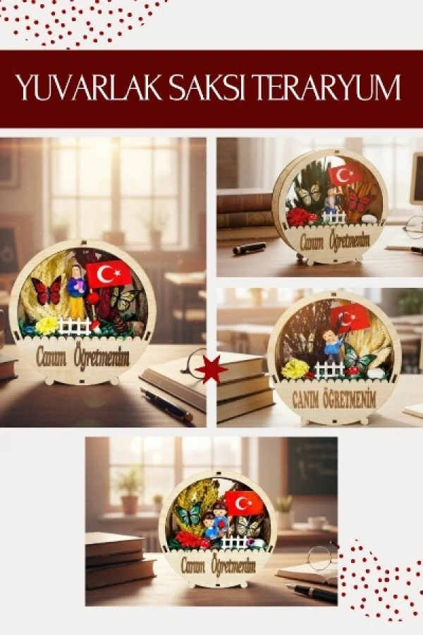 Yuvarlak Saksı Teraryum - Öğretmenler Günü Hediyesi