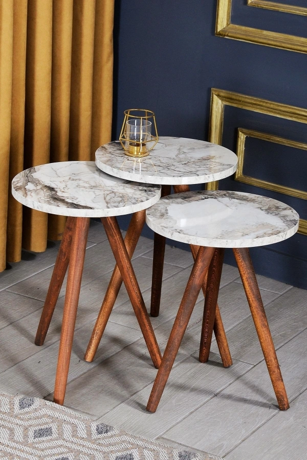 Zigon Sehpa 3lü Ahşap Orjinal Torna Ayak Efes 2083