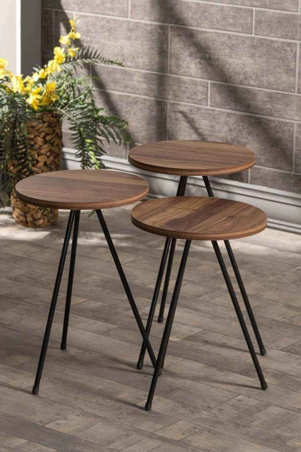 Zigon Sehpa 3 Lü Metal Ayak Ceviz