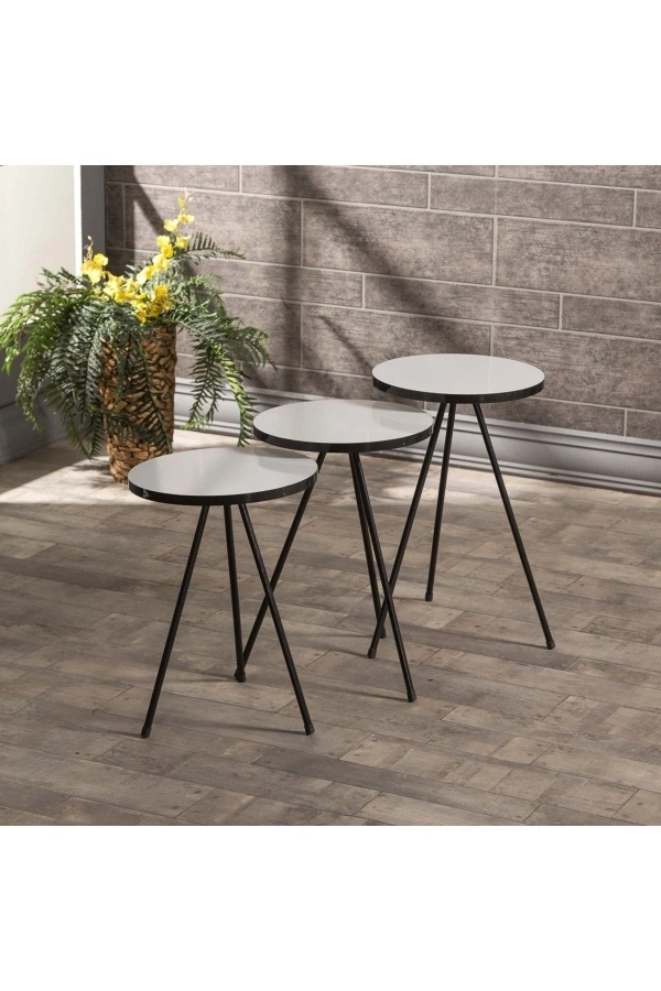 Zigon Sehpa 3 Lü Metal Ayak Siyah Beyaz