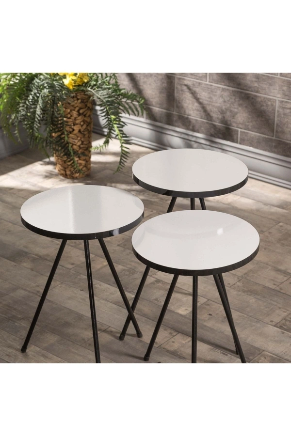 Zigon Sehpa 3 Lü Metal Ayak Siyah Beyaz