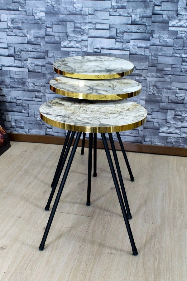 Zigon Sehpa 3lü Siyah Metal Ayak Altın Efes 1067