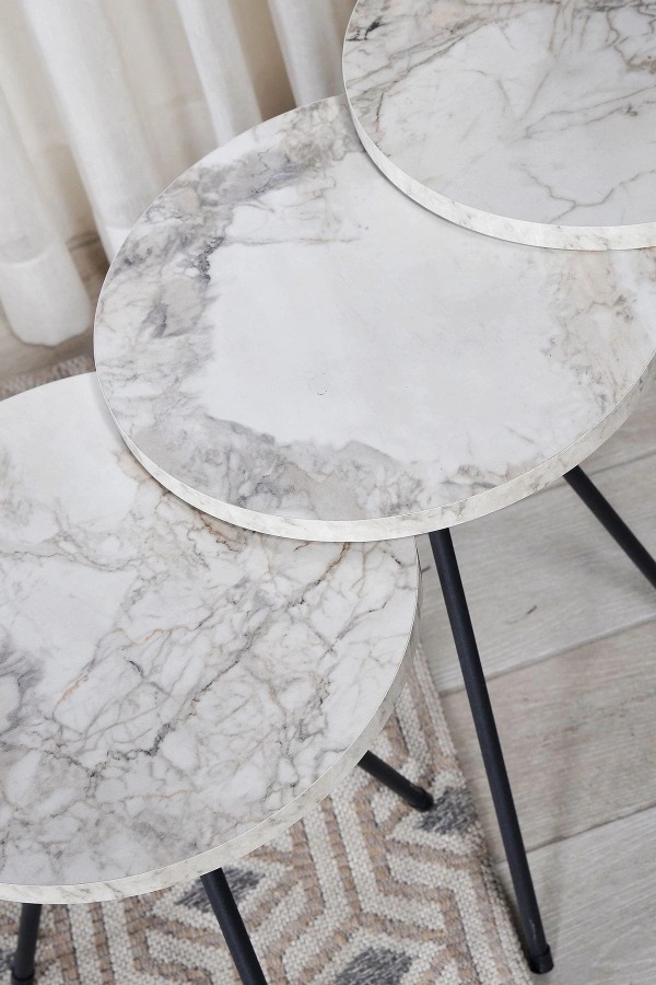 Zigon Sehpa 3lü Siyah Metal Ayak Efes 1017