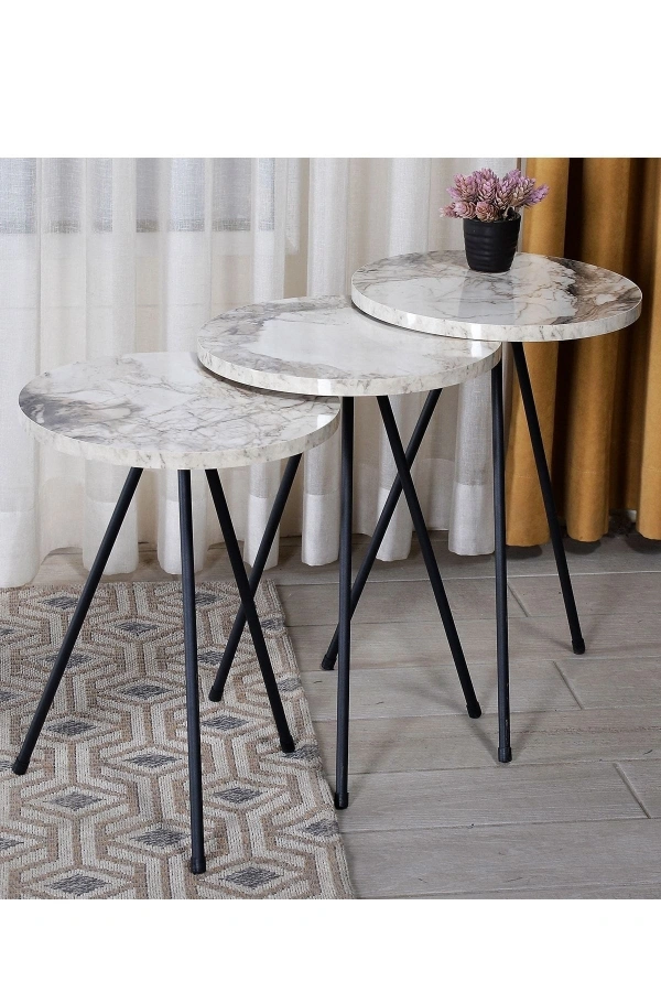 Zigon Sehpa 3lü Siyah Metal Ayak Efes 1017