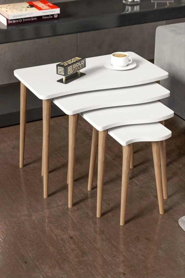 Zigon Sehpa Ahşap 4lü Beyaz KR